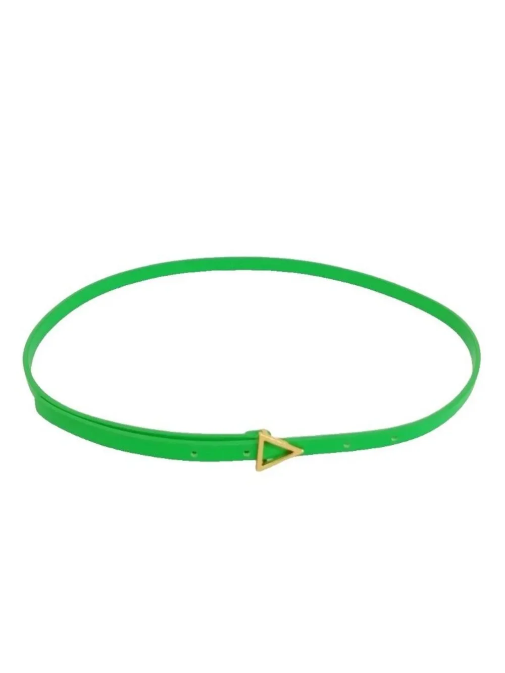 Bottega Veneta Triangle Leather Belt Narrow Skinny Green Gold 75